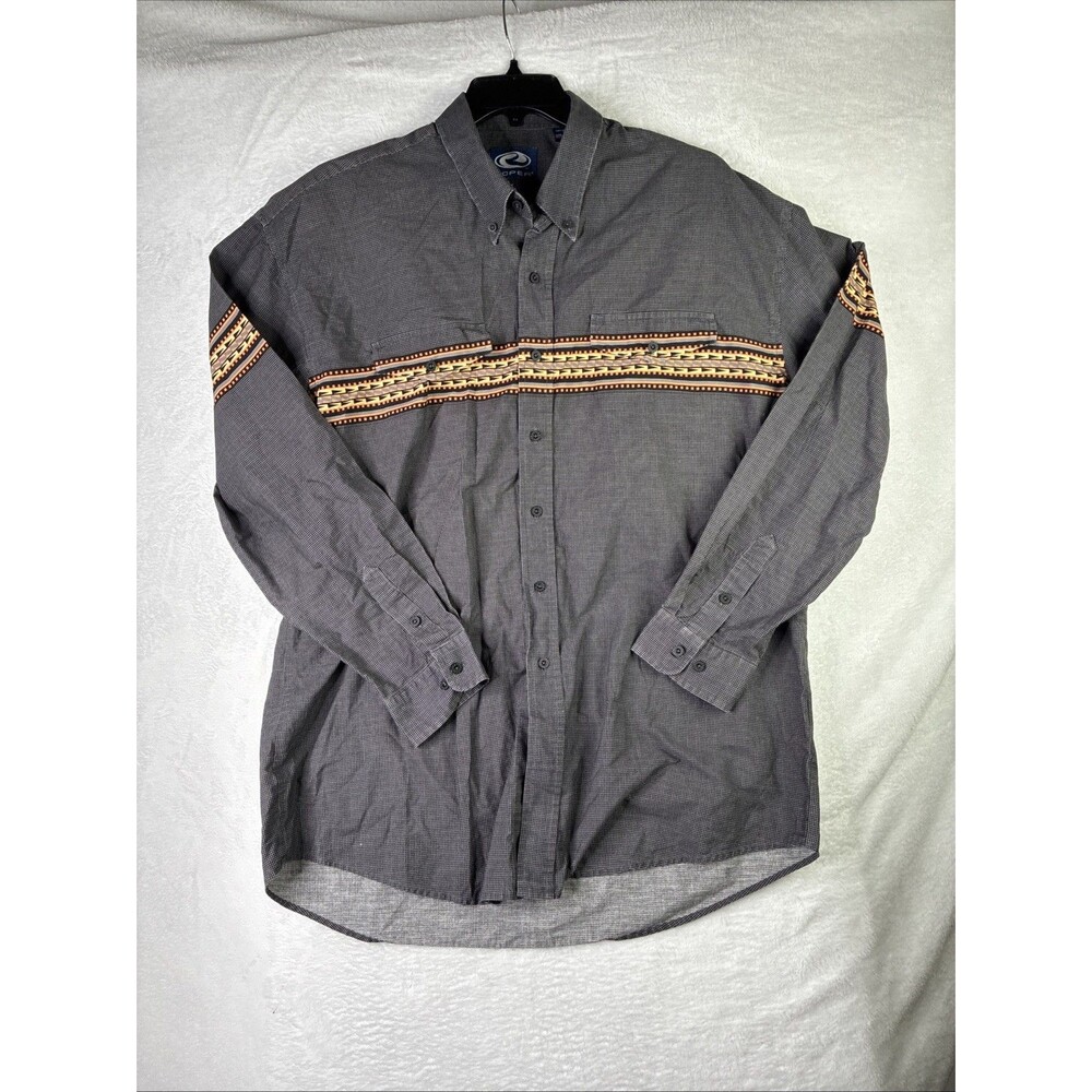 Vtg Roper Pearl Snap Western Shirt Mens XL Gray SW Tribal Stripe Long Sleeve